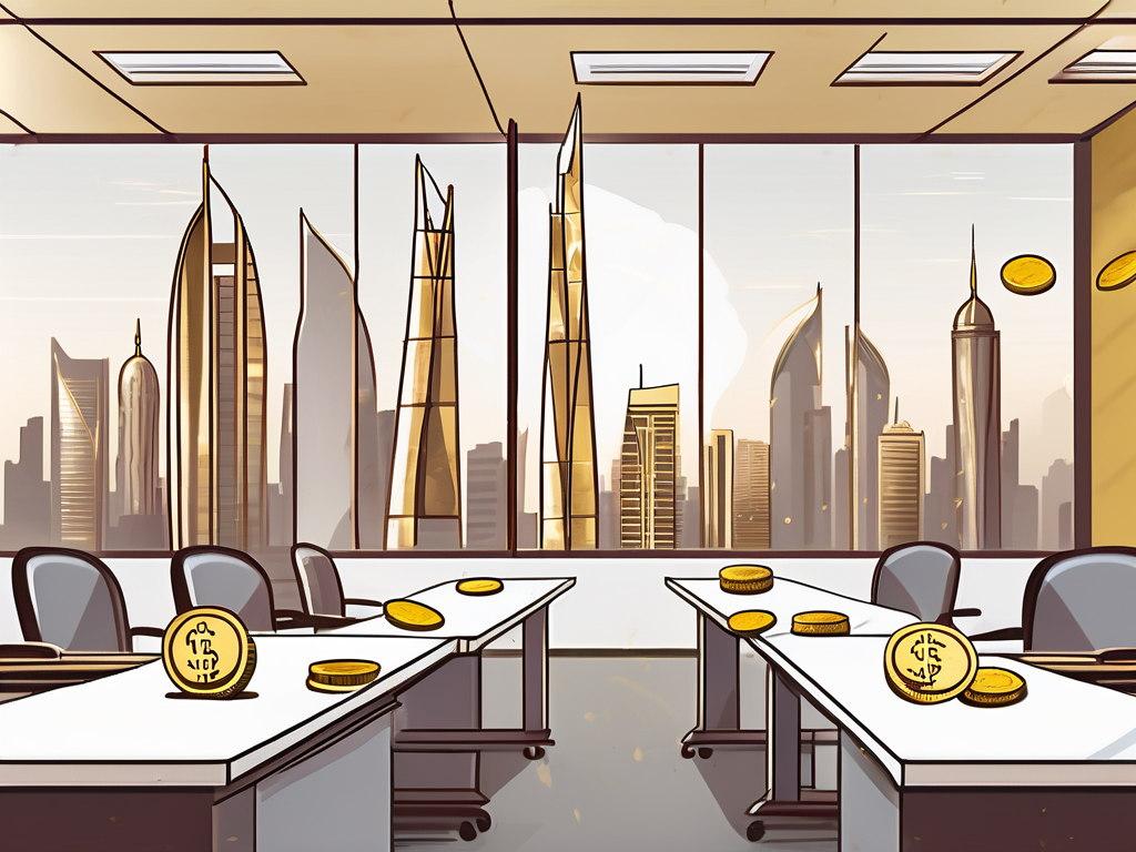 A classroom setting with a backdrop of qatar's iconic skyline