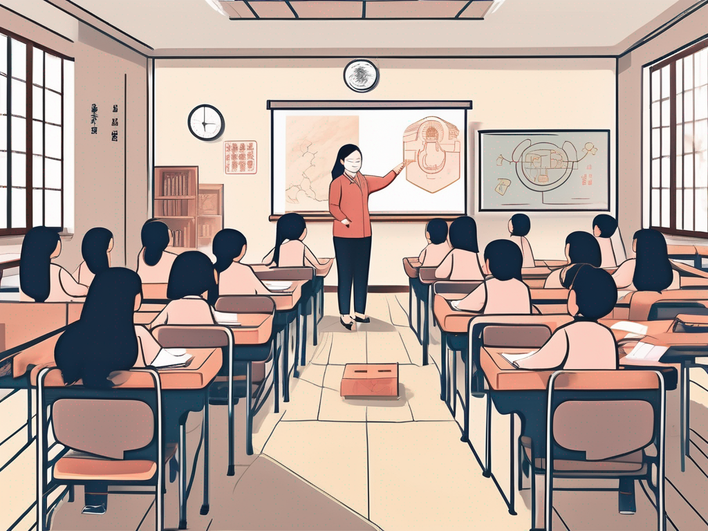 A classroom setting in china with diverse educational tools and symbols of empowerment