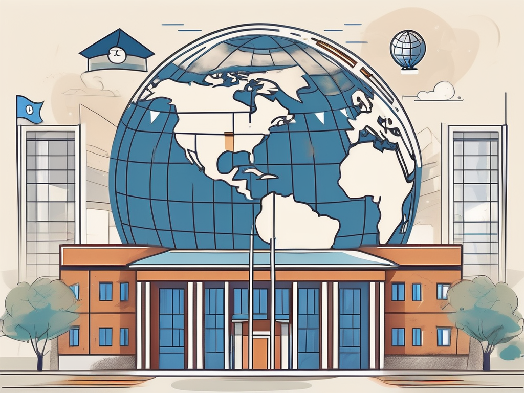 A school building with an argentina flag on top