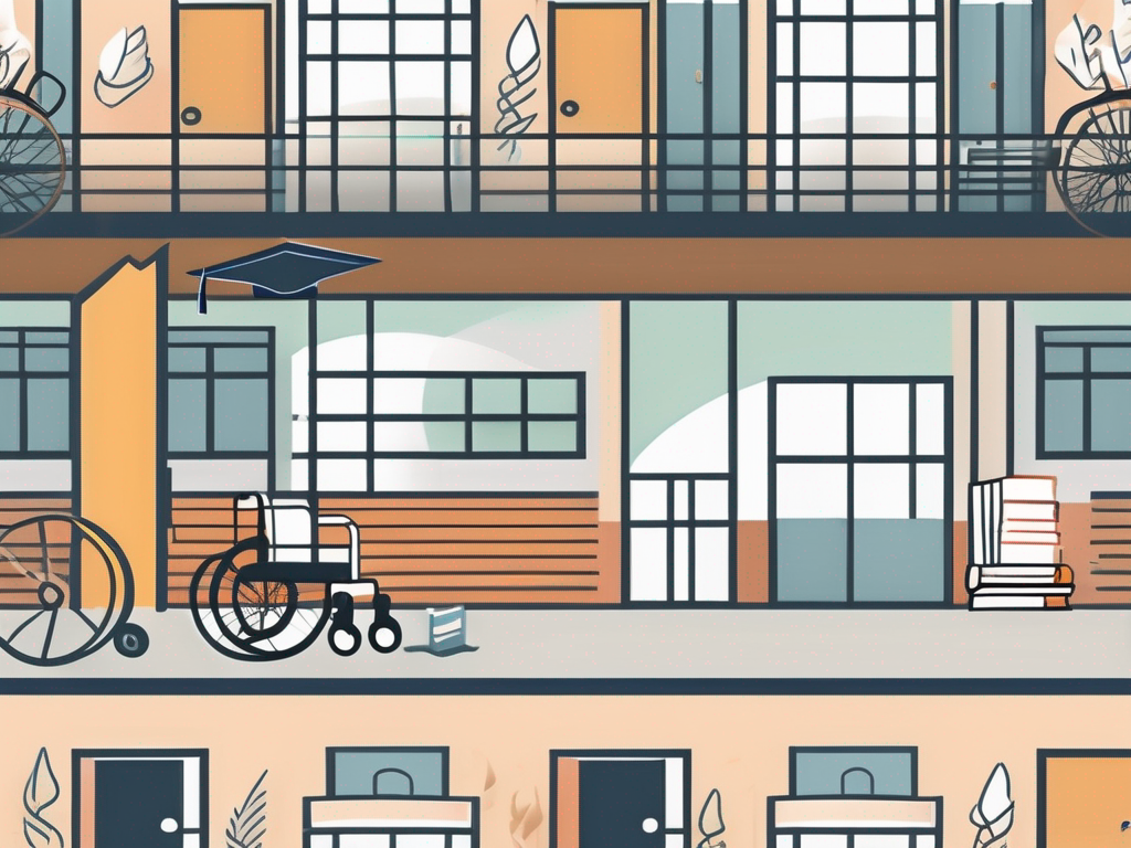 A bangkok school building with symbols of education like books