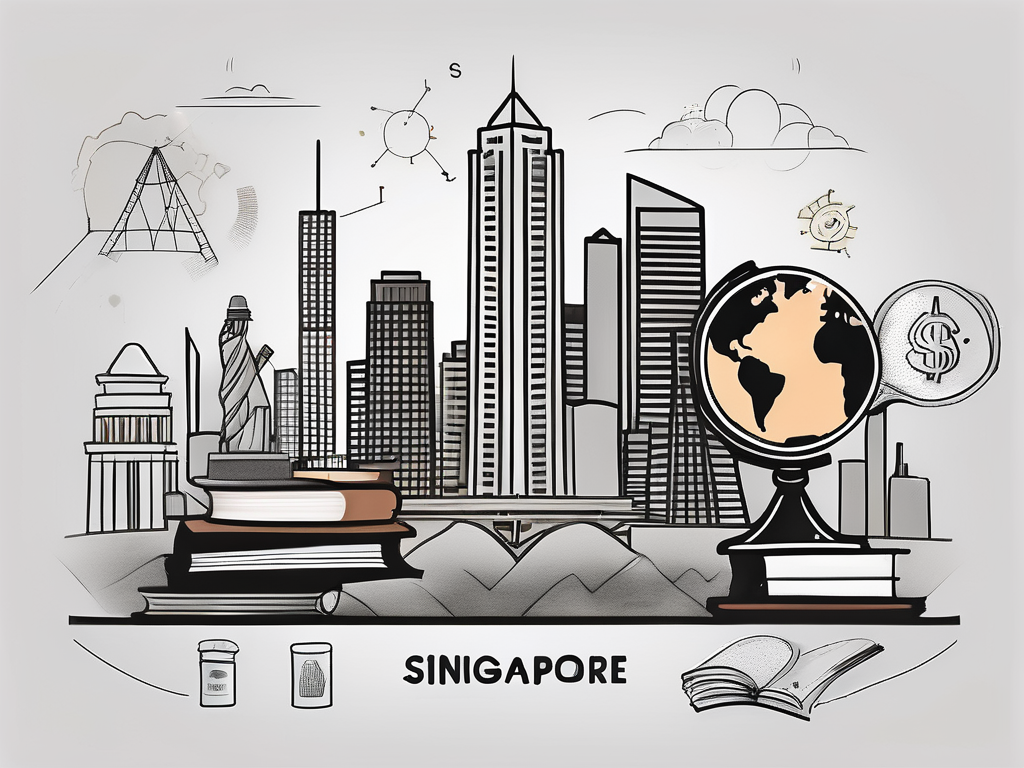 A singaporean skyline with iconic landmarks