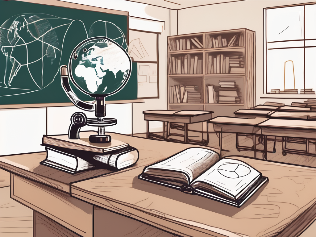 A classroom setting with various educational tools such as books