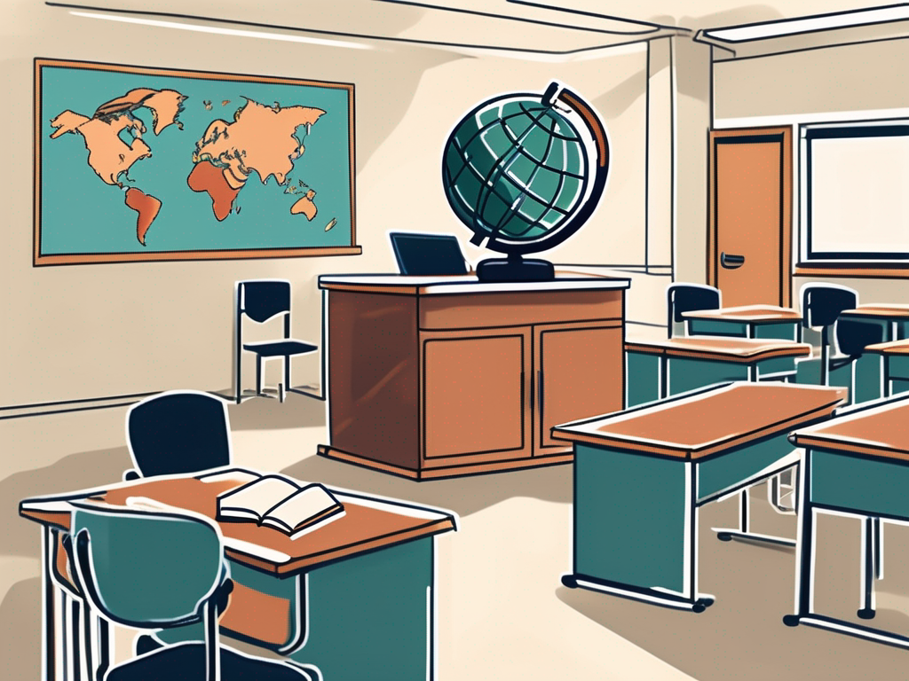 A diverse classroom setting with a globe