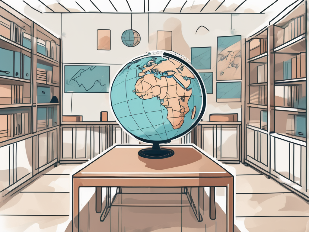 A school building surrounded by various symbolic barriers such as a high fence