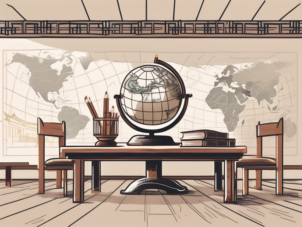 A classroom setting with a globe
