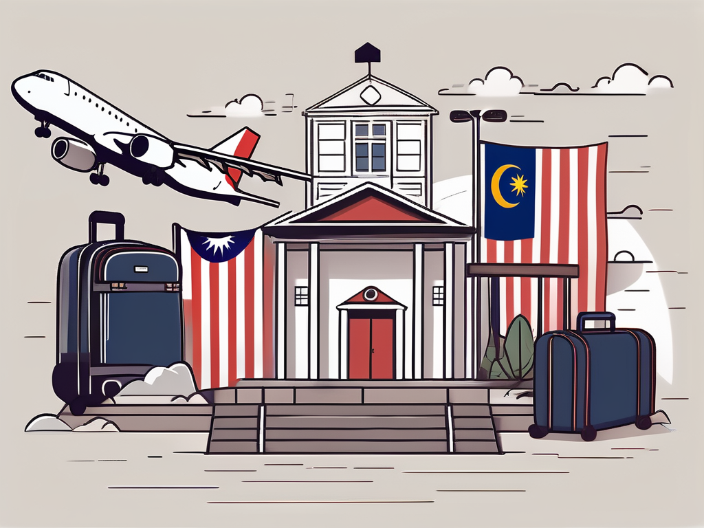 A schoolhouse with a malaysian flag