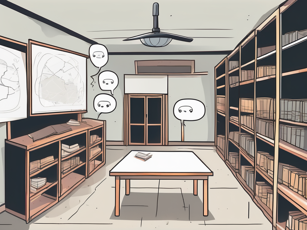A classroom setting in cambodia with a few obstacles such as a language barrier symbolized by a broken speech bubble
