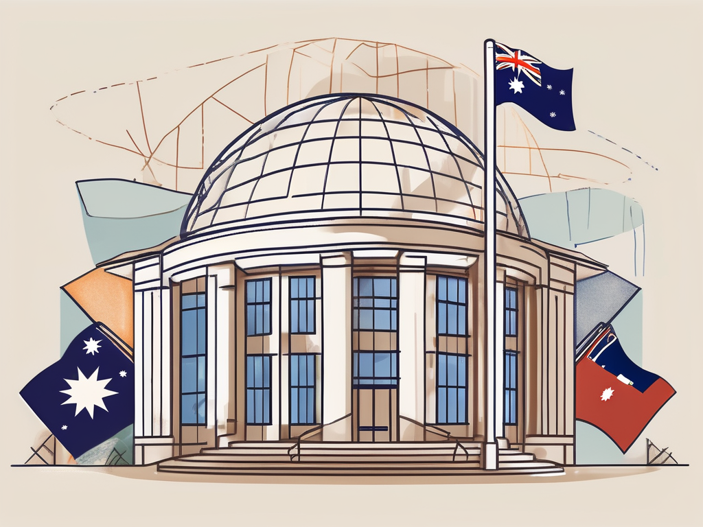 An international school building with the australian flag flying overhead