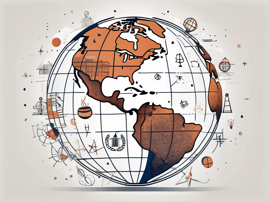 A globe with small symbols of schools scattered around