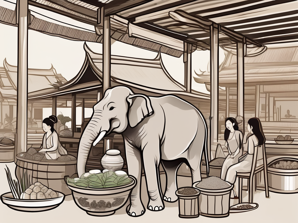 Various cultural elements of thailand such as a traditional thai temple