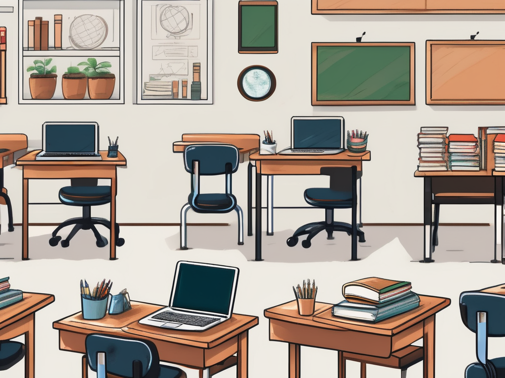 A classroom with various international symbols