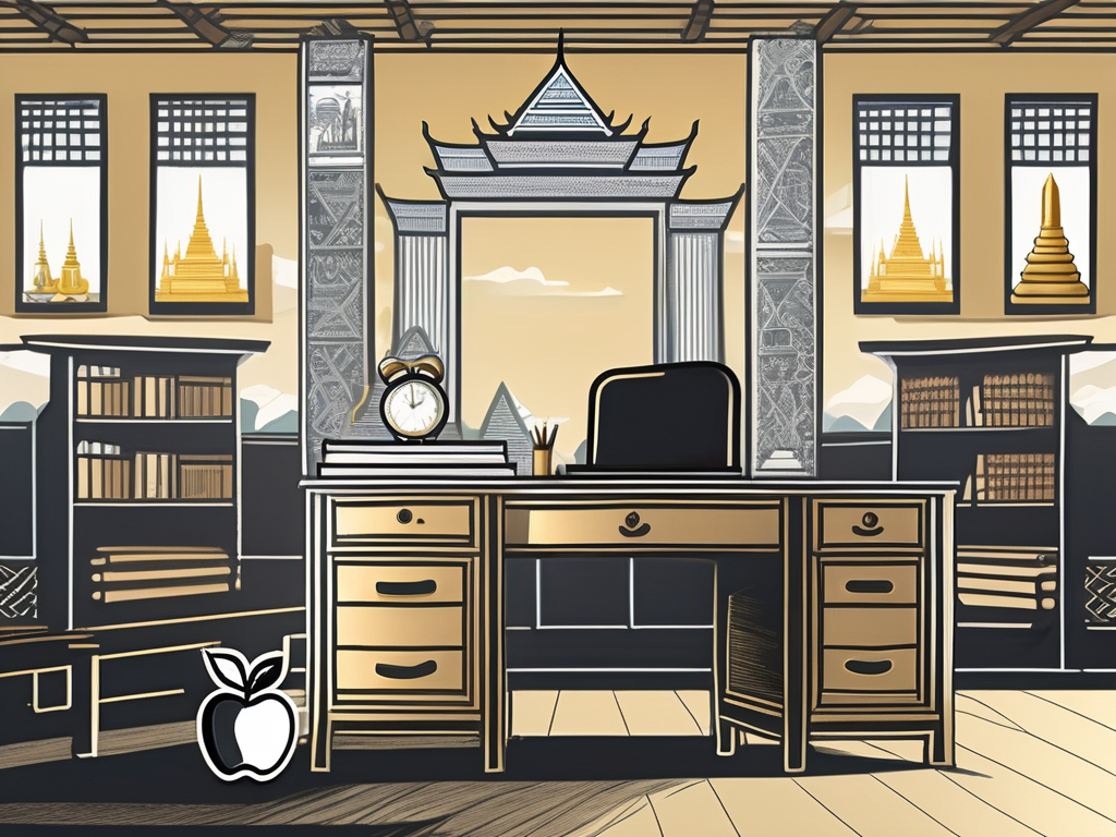 A classroom with a teacher's desk