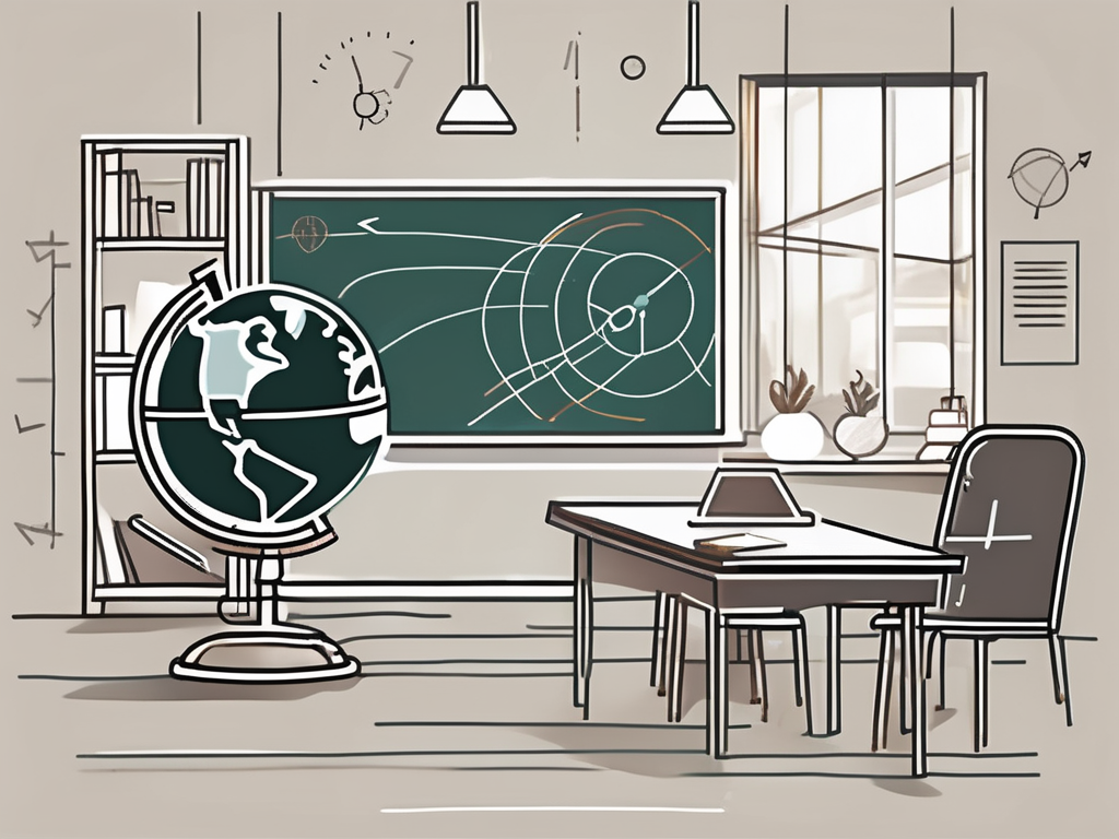 A classroom setting with various teaching tools like a chalkboard