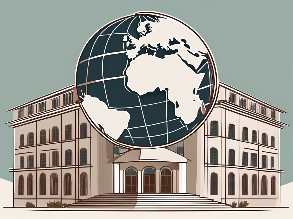 A globe with various iconic educational symbols