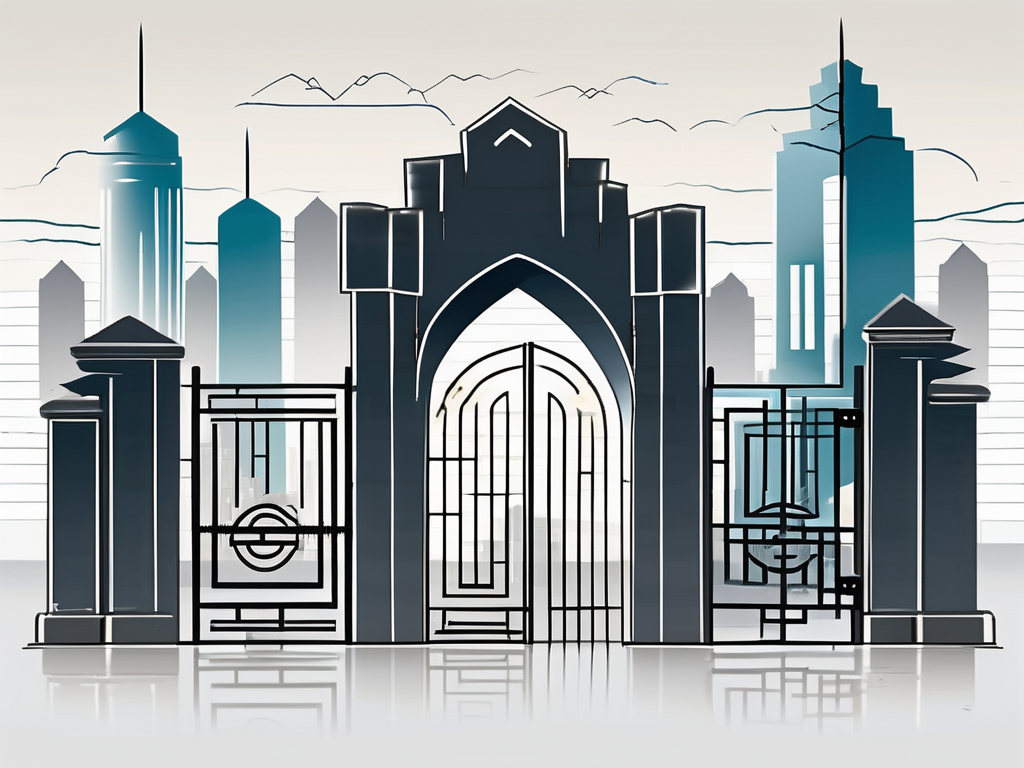 Four symbolic barriers such as a locked gate