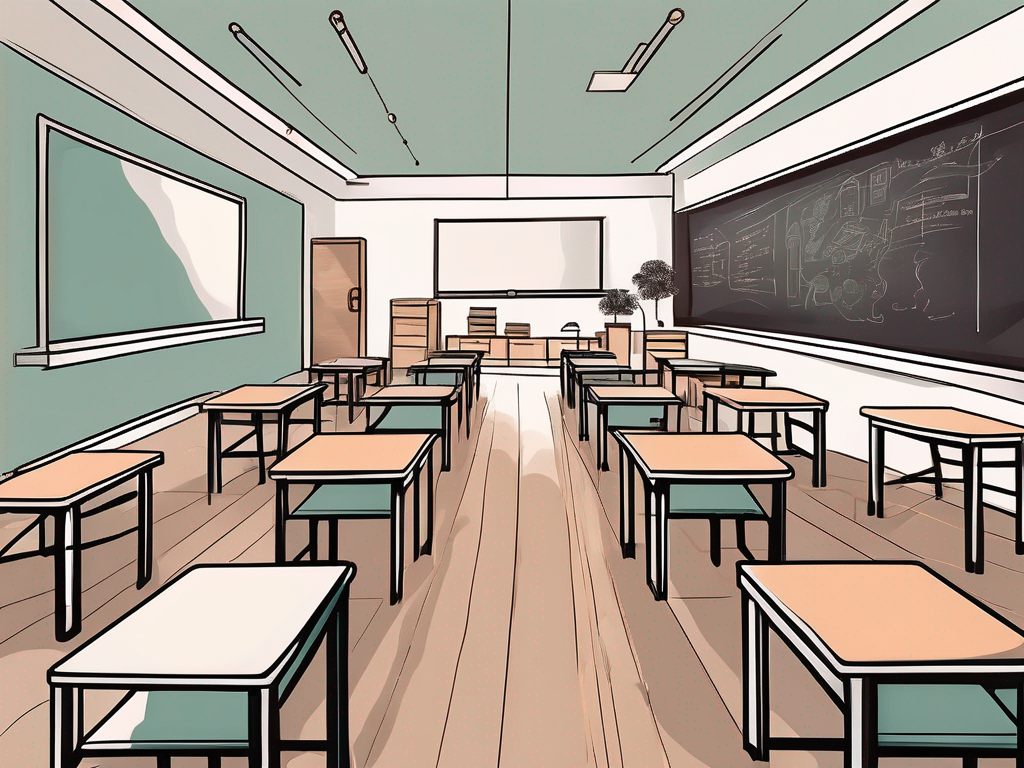 A classroom setting in china with a chalkboard