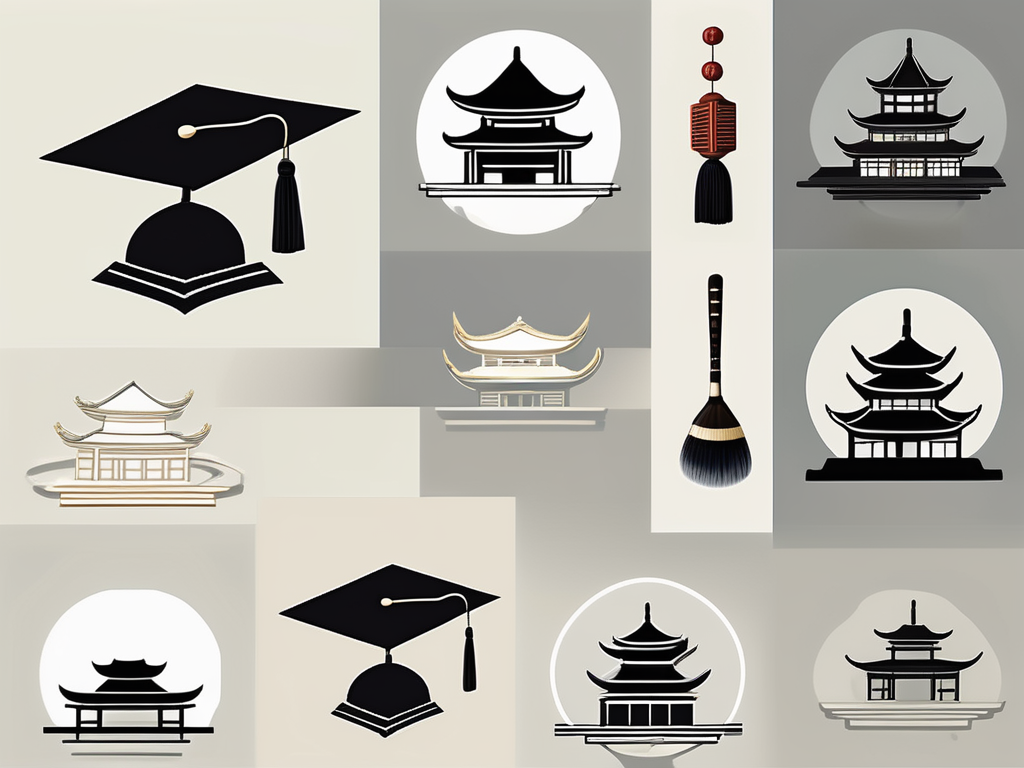 Four different symbolic representations of arts and humanities in china (such as a traditional brush for calligraphy