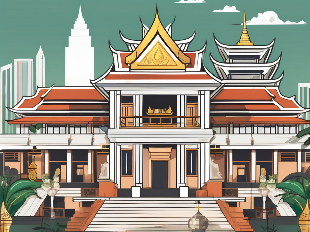 A variety of international school buildings in thailand with a backdrop of thai landmarks and symbols