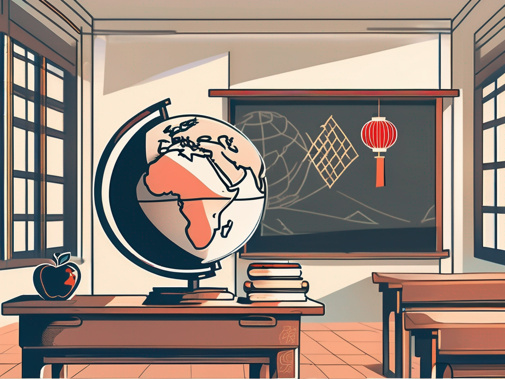 A classroom setting with a globe