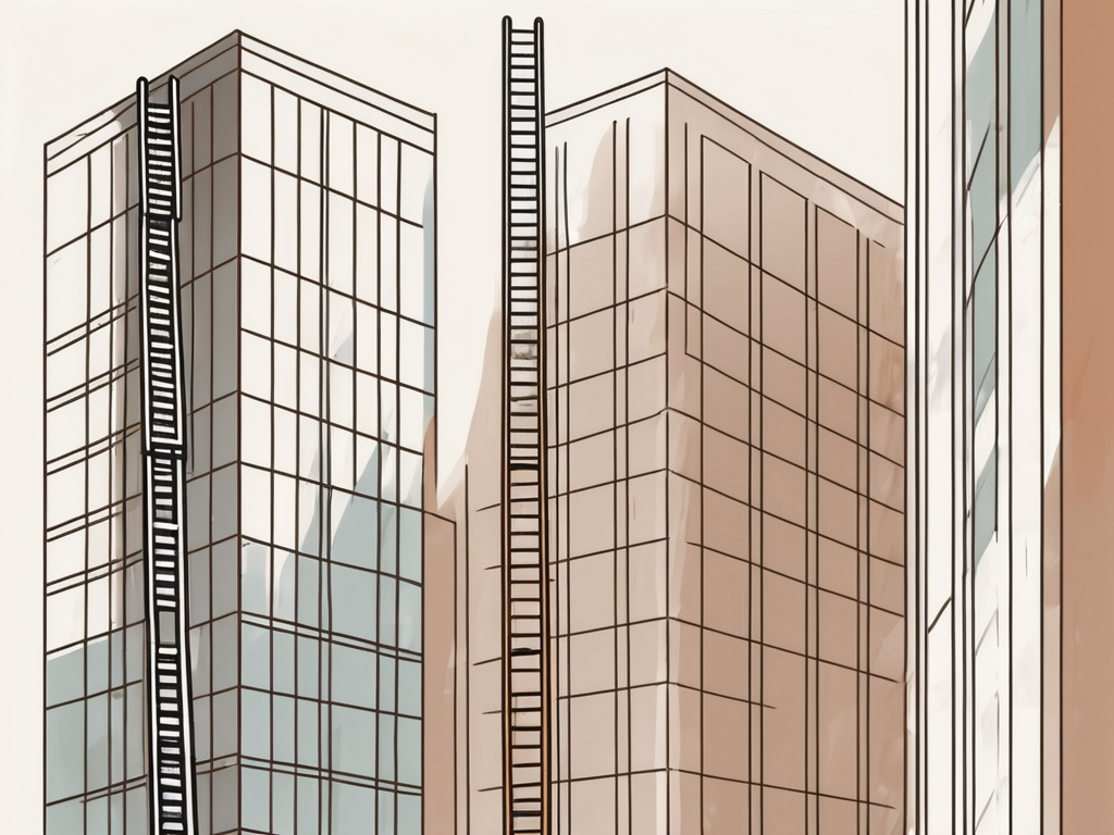 A ladder leaning against a tall building