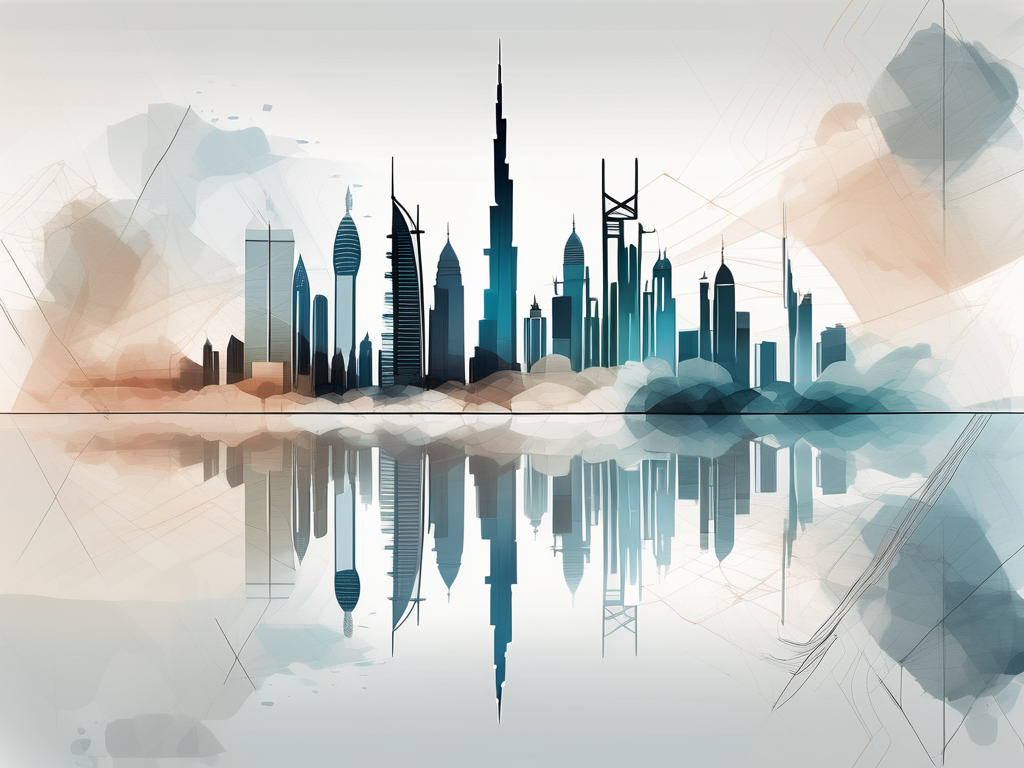 The iconic dubai skyline with an abstract representation of an ipgce certificate floating above it