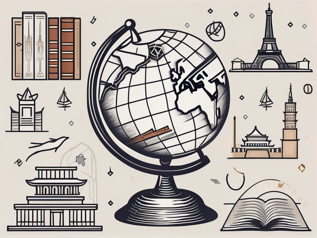 A globe with various iconic international landmarks