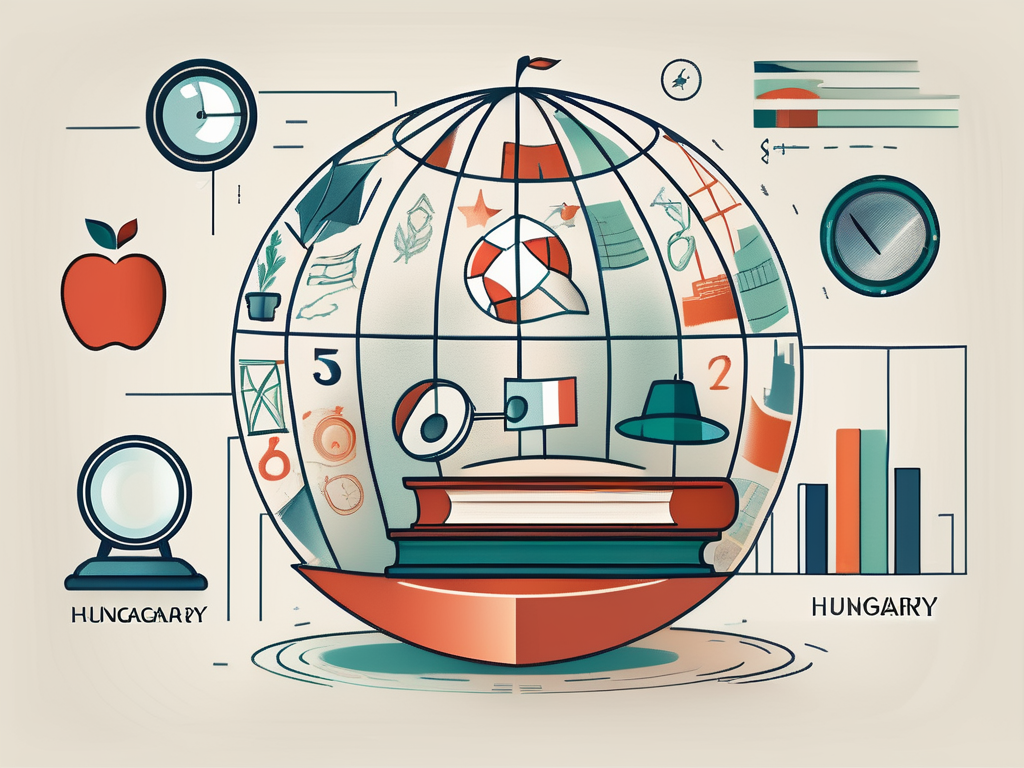 A globe with a magnifying glass focusing on hungary