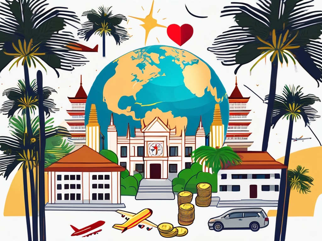 A thai international school surrounded by palm trees