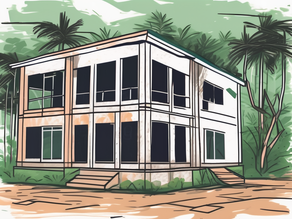 A rundown school building with a few broken windows