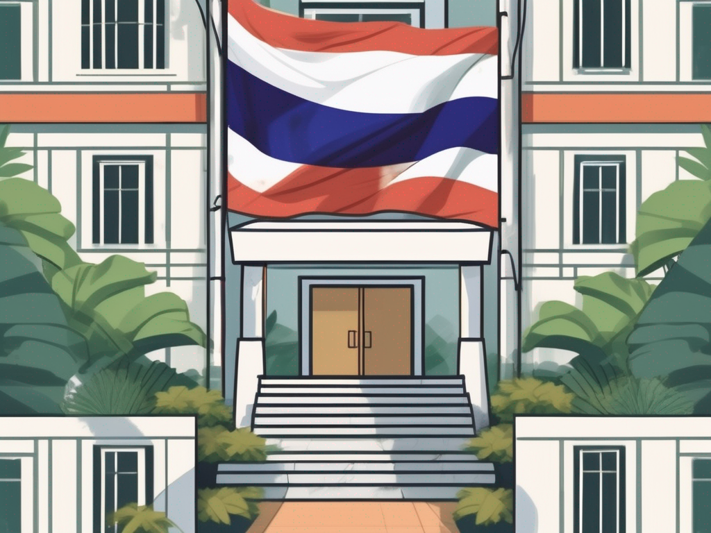 A school building with a thai flag