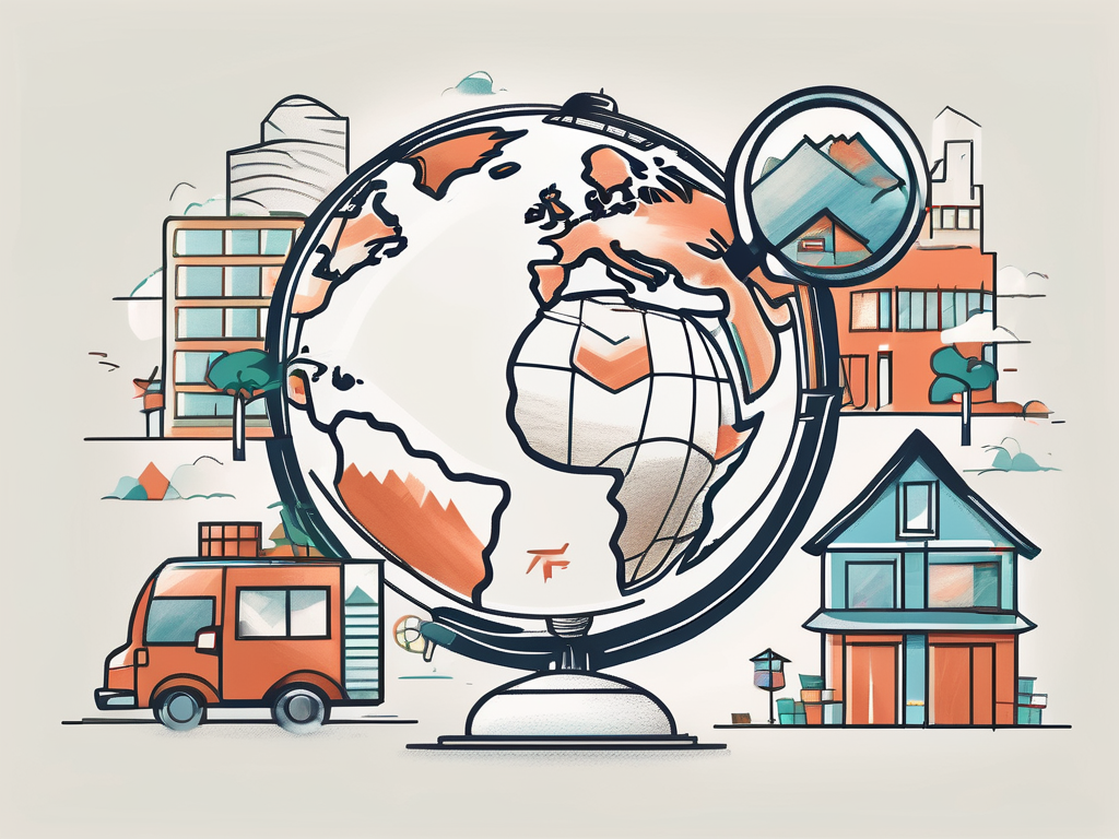 A globe with a magnifying glass over hong kong