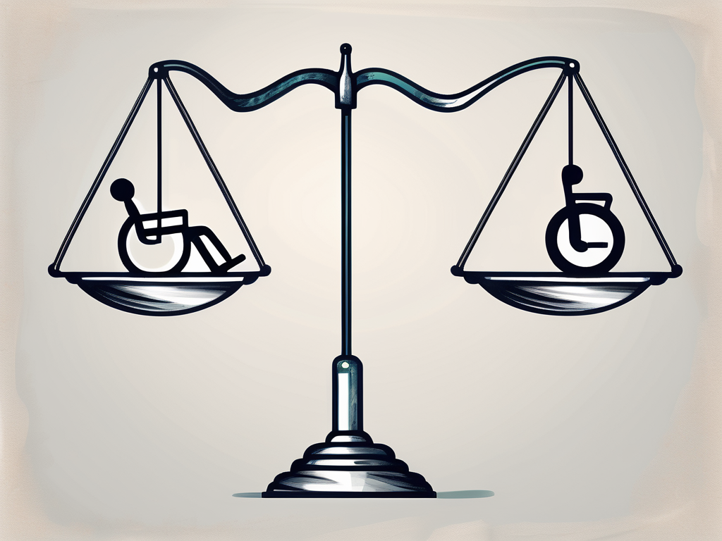 A pair of scales balancing a wheelchair symbol and a flexible spring
