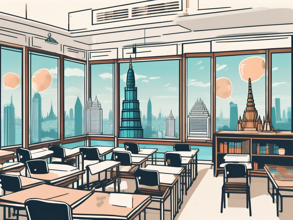 A classroom with a view of bangkok's skyline