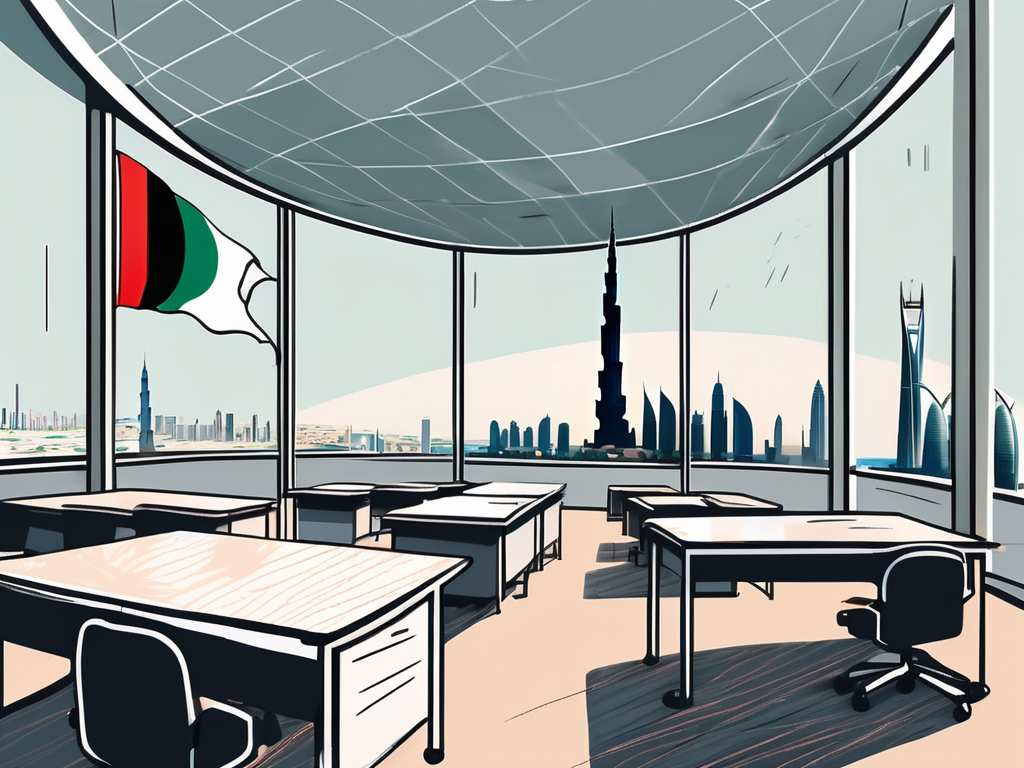 Eight different school buildings representing various architectural styles from around the world