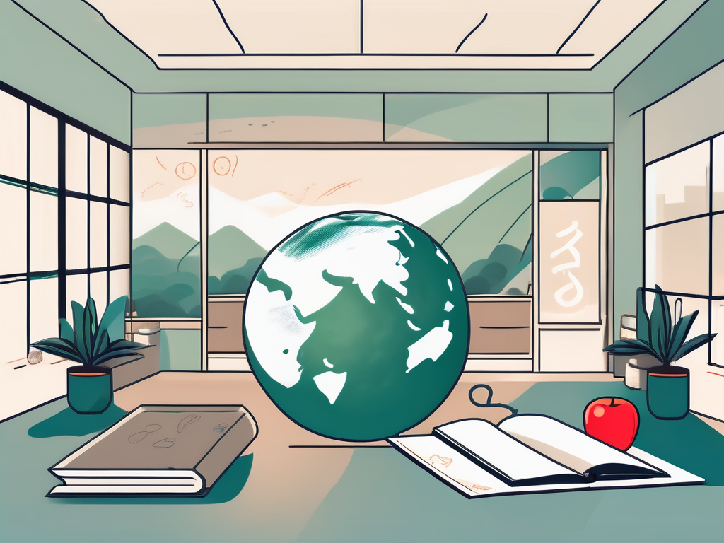 A peaceful hong kong school environment with elements like a classroom