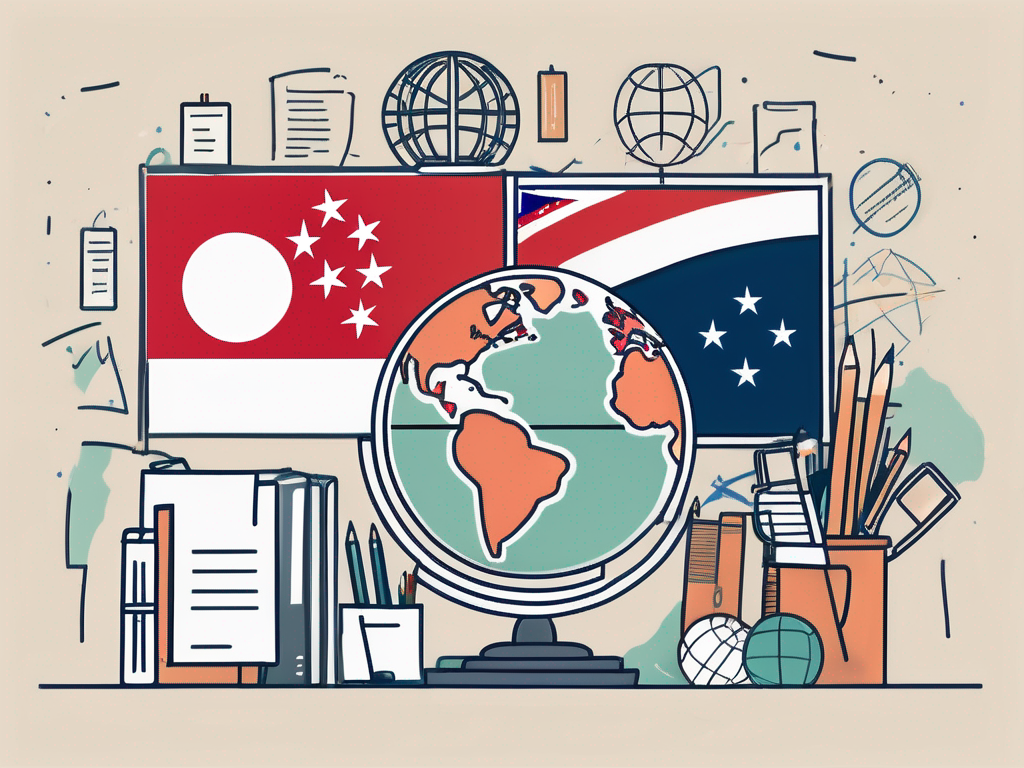 A classroom setting with diverse educational tools and symbols