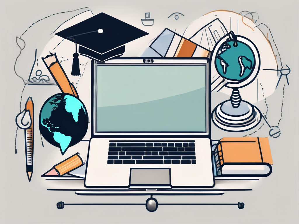 A chinese classroom with a globe on the teacher's desk