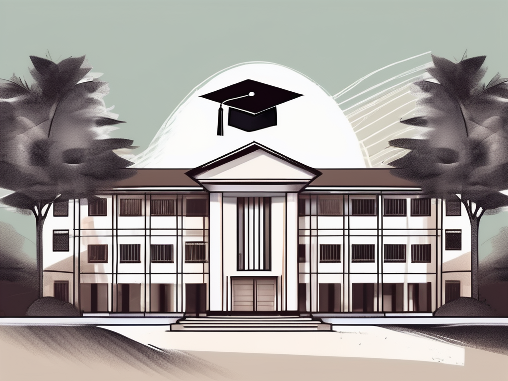 A malaysian public school with a graduation cap and diploma subtly incorporated into the architecture
