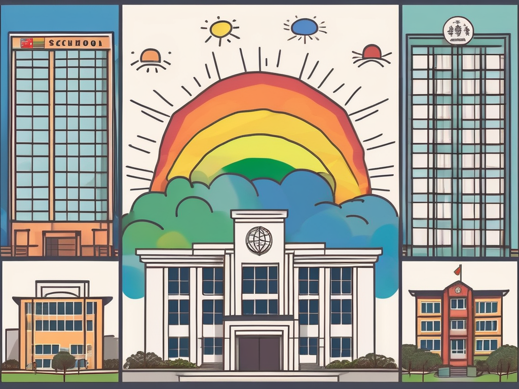 Five different school buildings representing international schools in hong kong