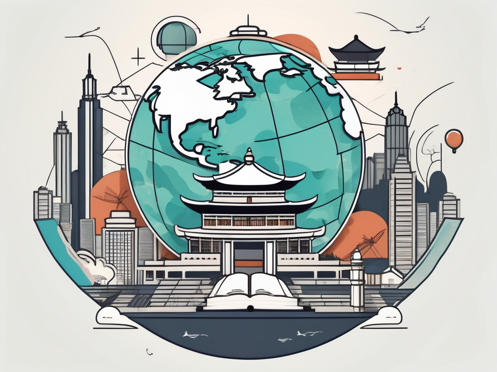 A globe with iconic hong kong landmarks