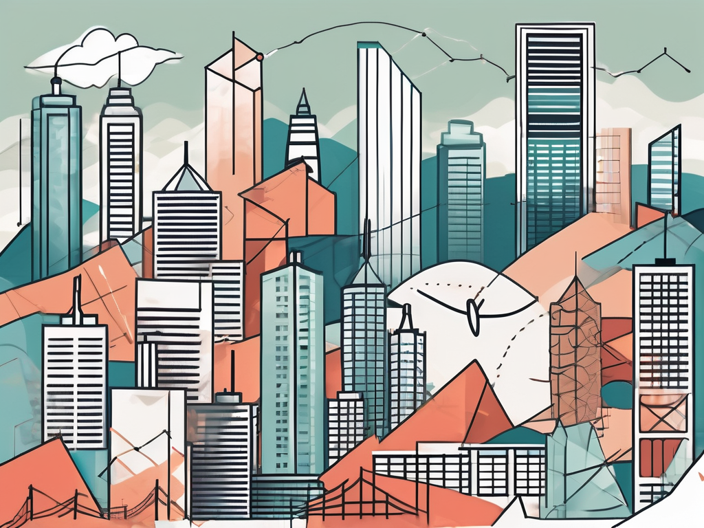 Hong kong's skyline with various symbolic obstacles like a language barrier