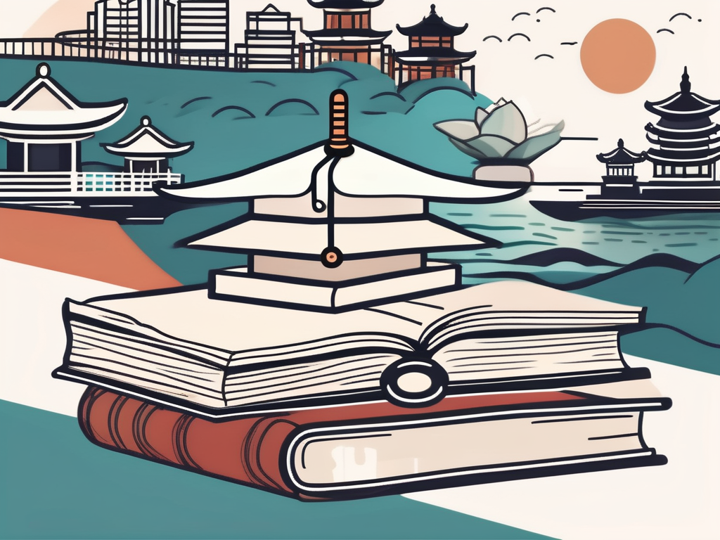 A classroom setting in hong kong with various symbols representing challenges such as a language barrier (symbolized by a broken speech bubble)