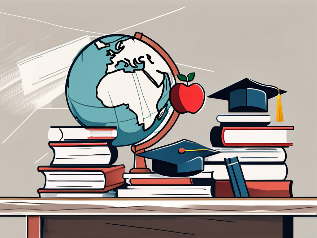 A classroom setting in china with various symbolic hurdles on a teacher's desk