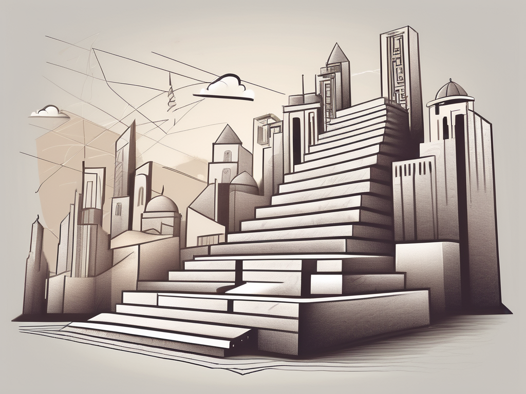 A classroom setting in dubai with various symbolic obstacles such as a steep hill