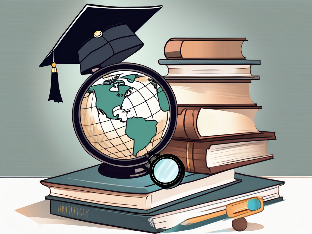 A stack of books next to a graduation cap