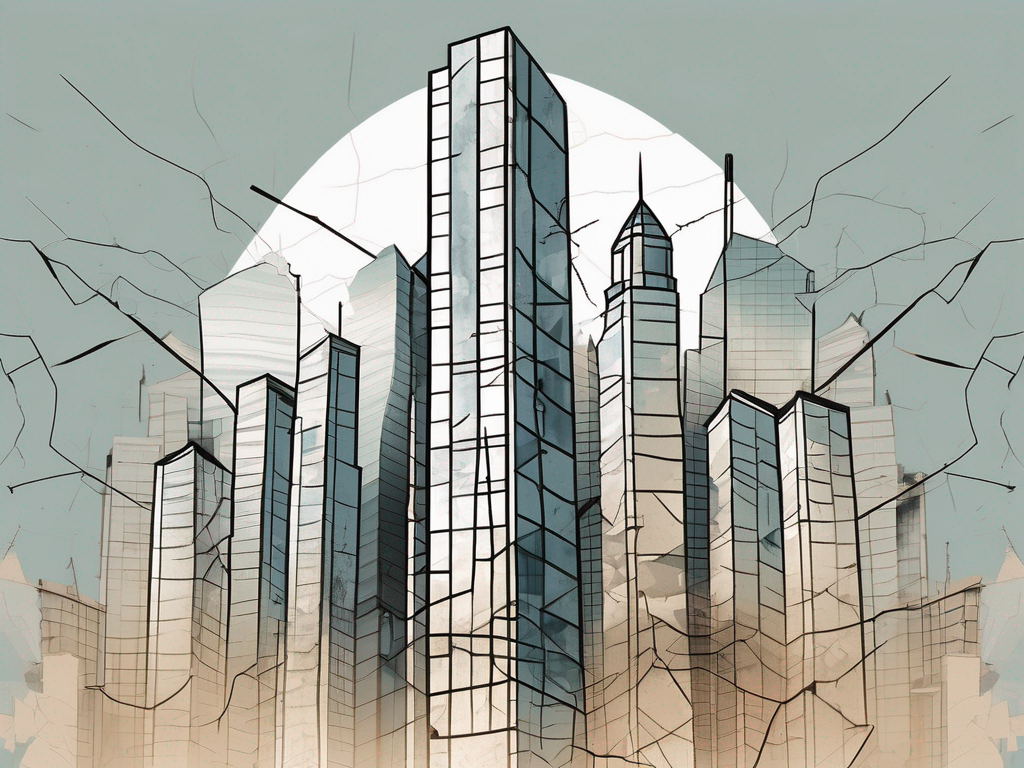 A crumbling school building with six distinct cracks