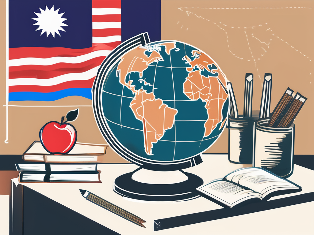 A classroom setting with a globe