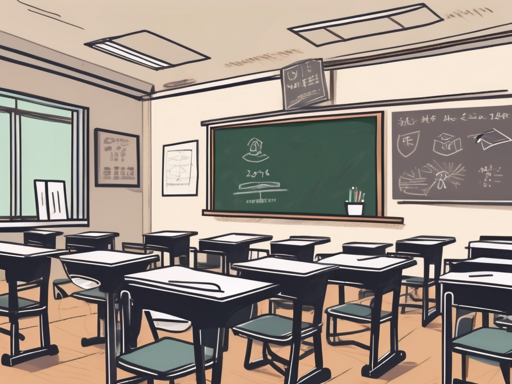 A classroom setting in hong kong with empty desks