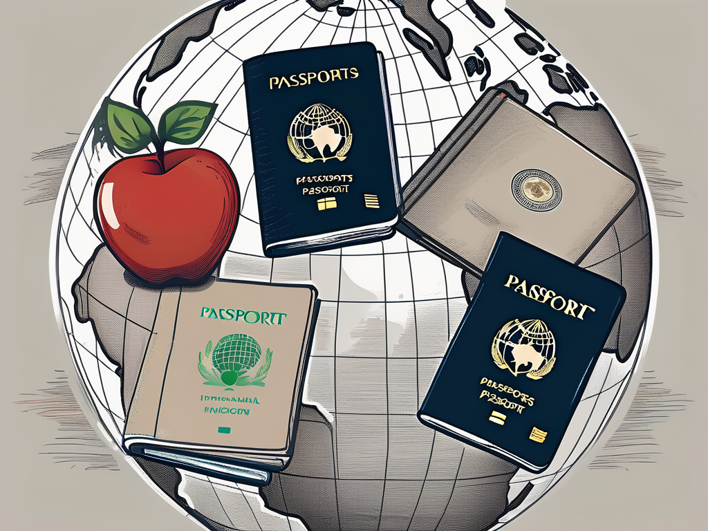 Five different passports representing different nationalities