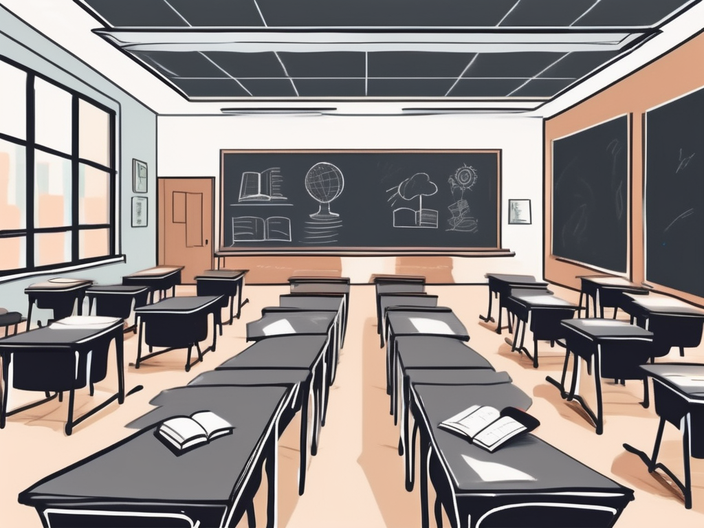 A classroom setting in singapore with empty desks